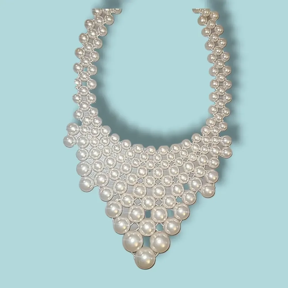 Vintage Rmn Faux Pearl Beaded Collar Bib Statement‎ Necklace